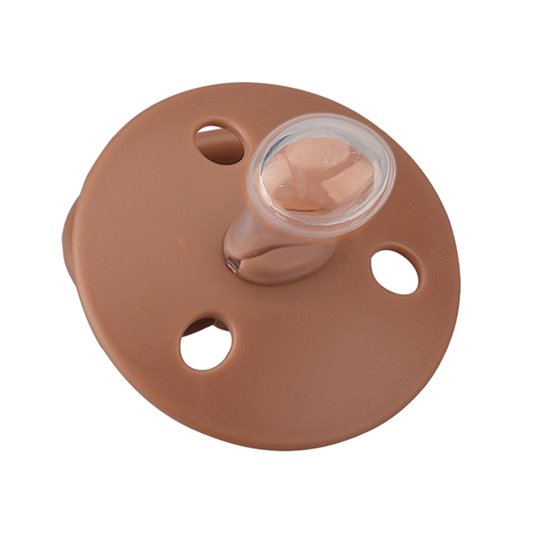 Mombella szimmetrikus szilikon cumi tárolótokkal – Mocha Mousse, 0 hó+