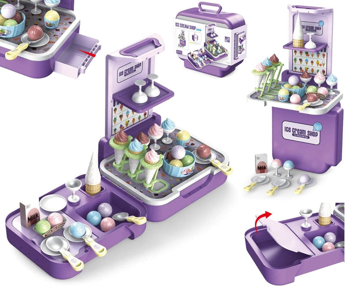 TinyMini játék fagyizó és boltos szett bőröndben – lila-fehér