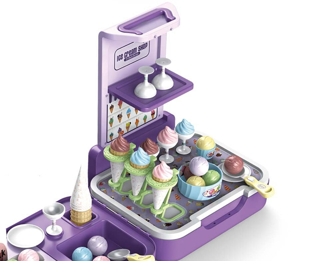 TinyMini játék fagyizó és boltos szett bőröndben – lila-fehér