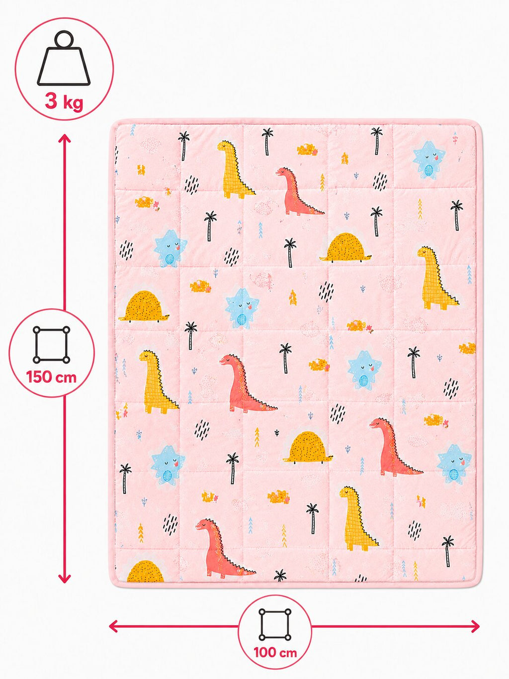 Tullo - Szenzoros súlyozott takaró gyerekeknek - 3 kg - 100 × 150 cm - Rózsaszín