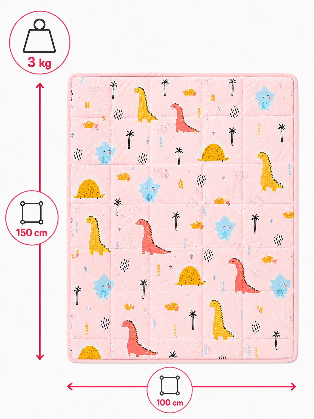 Tullo - Szenzoros súlyozott takaró gyerekeknek - 3 kg - 100 × 150 cm - Rózsaszín