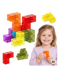 WOOPIE Tetris típusú mágneses logikai építőjáték – Átlátszó, színes, 7 részes