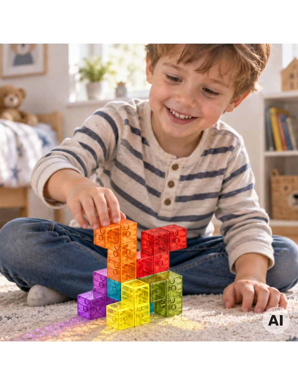 WOOPIE Tetris típusú mágneses logikai építőjáték – Átlátszó, színes, 7 részes