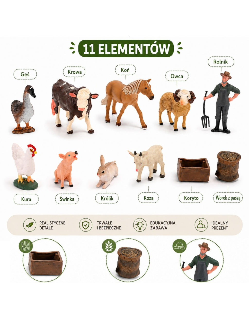 WOOPIE Kis farm játékfigura készlet kiegészítőkkel – 11 részes
