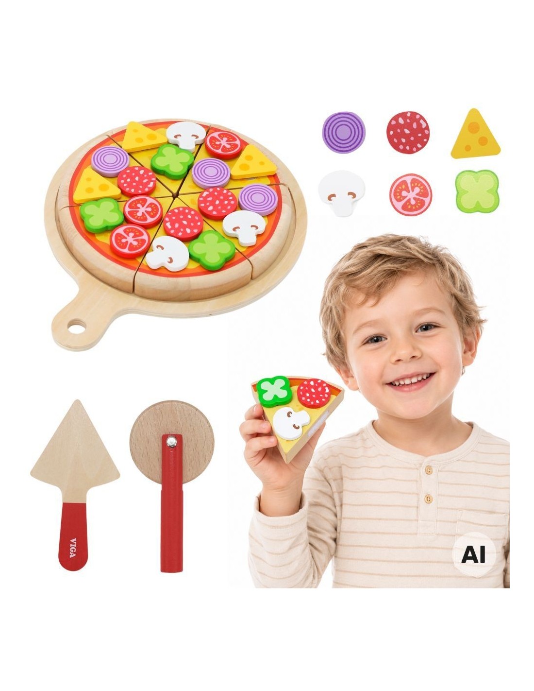 Viga fa szeletelhető pizza készlet feltétekkel