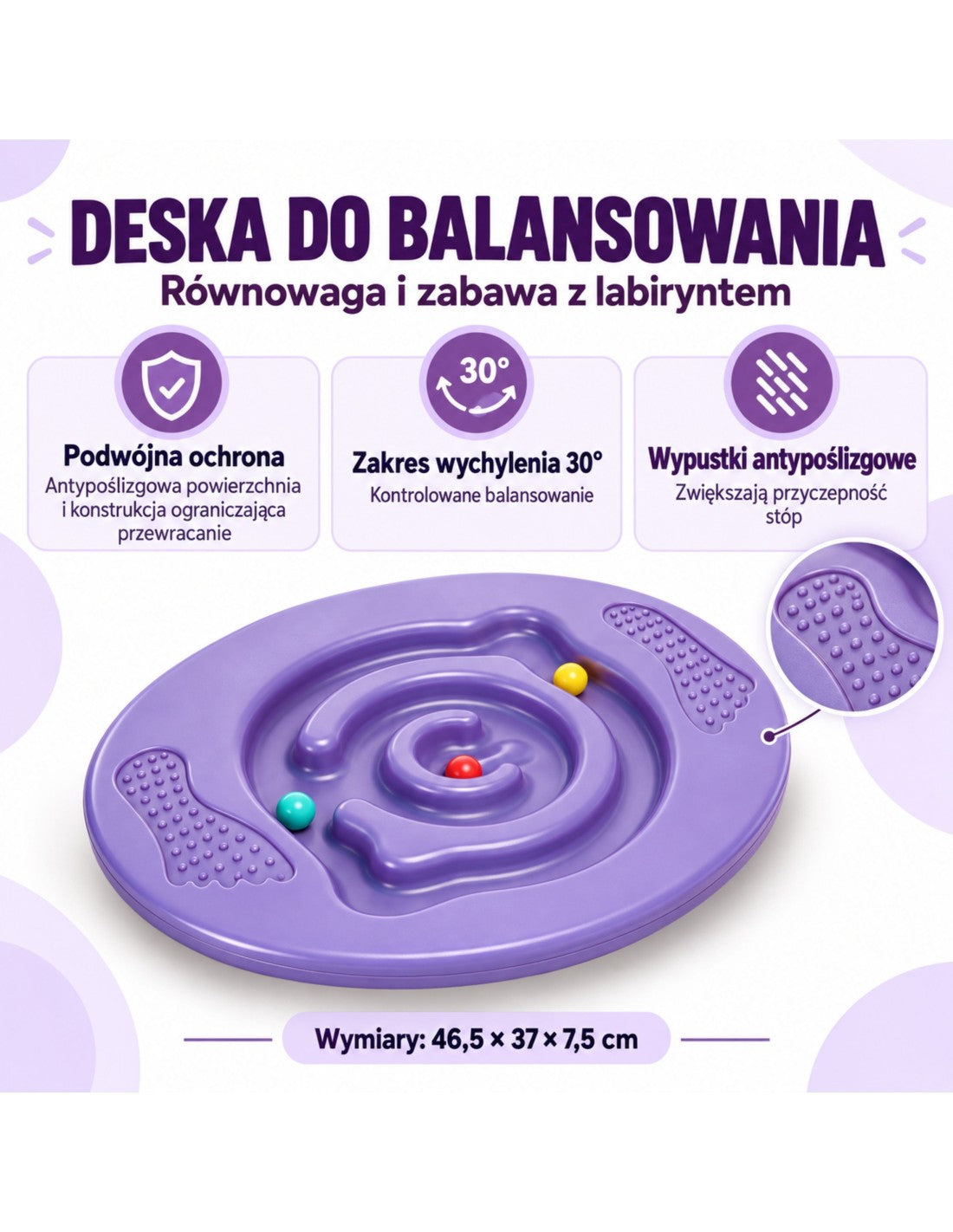 WOOPIE Szenzoros egyensúlyozó korong labirintussal és 3 golyóval – Lila