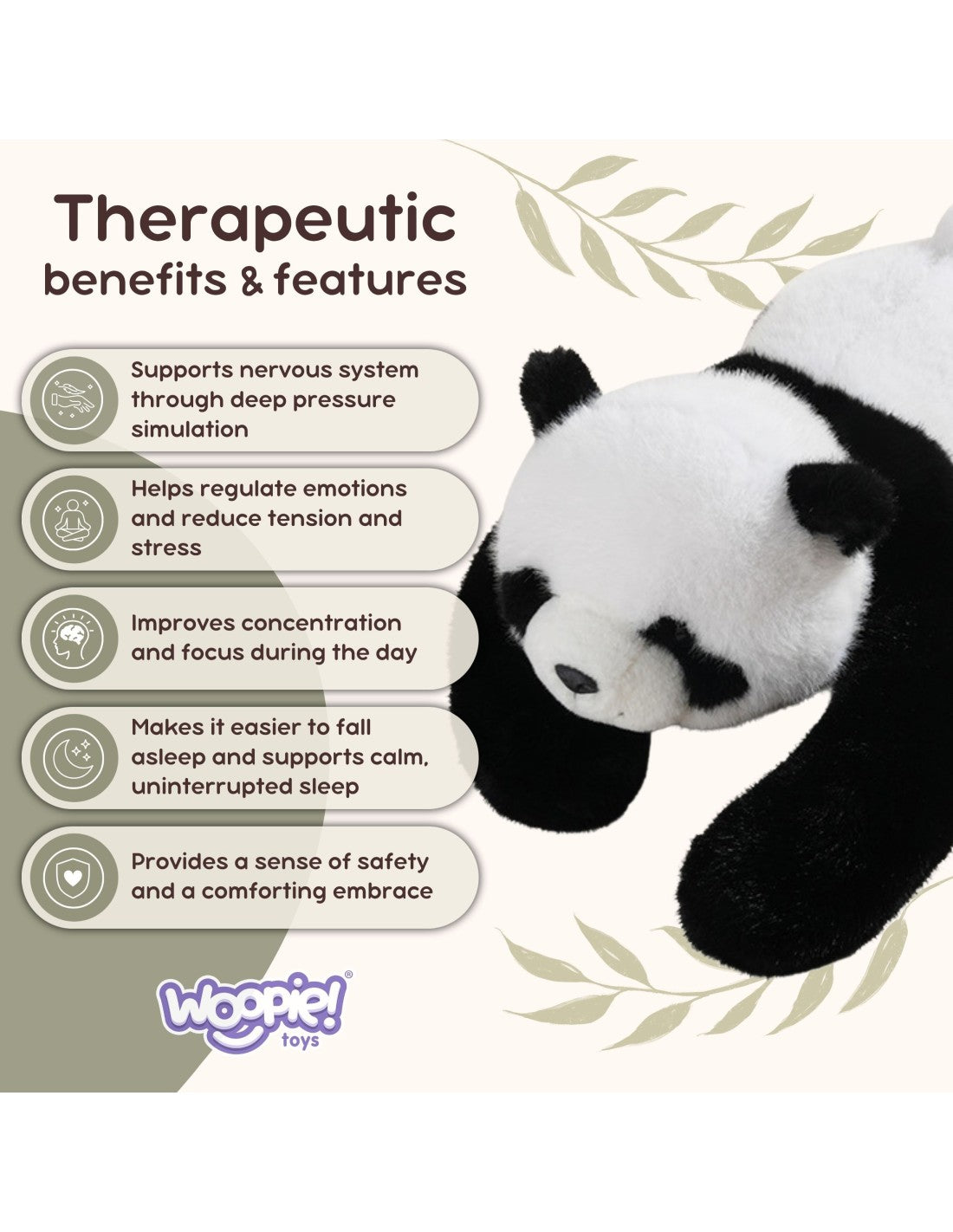 WOOPIE stresszoldó súlyozott plüss panda – 65 cm, 2,5 kg