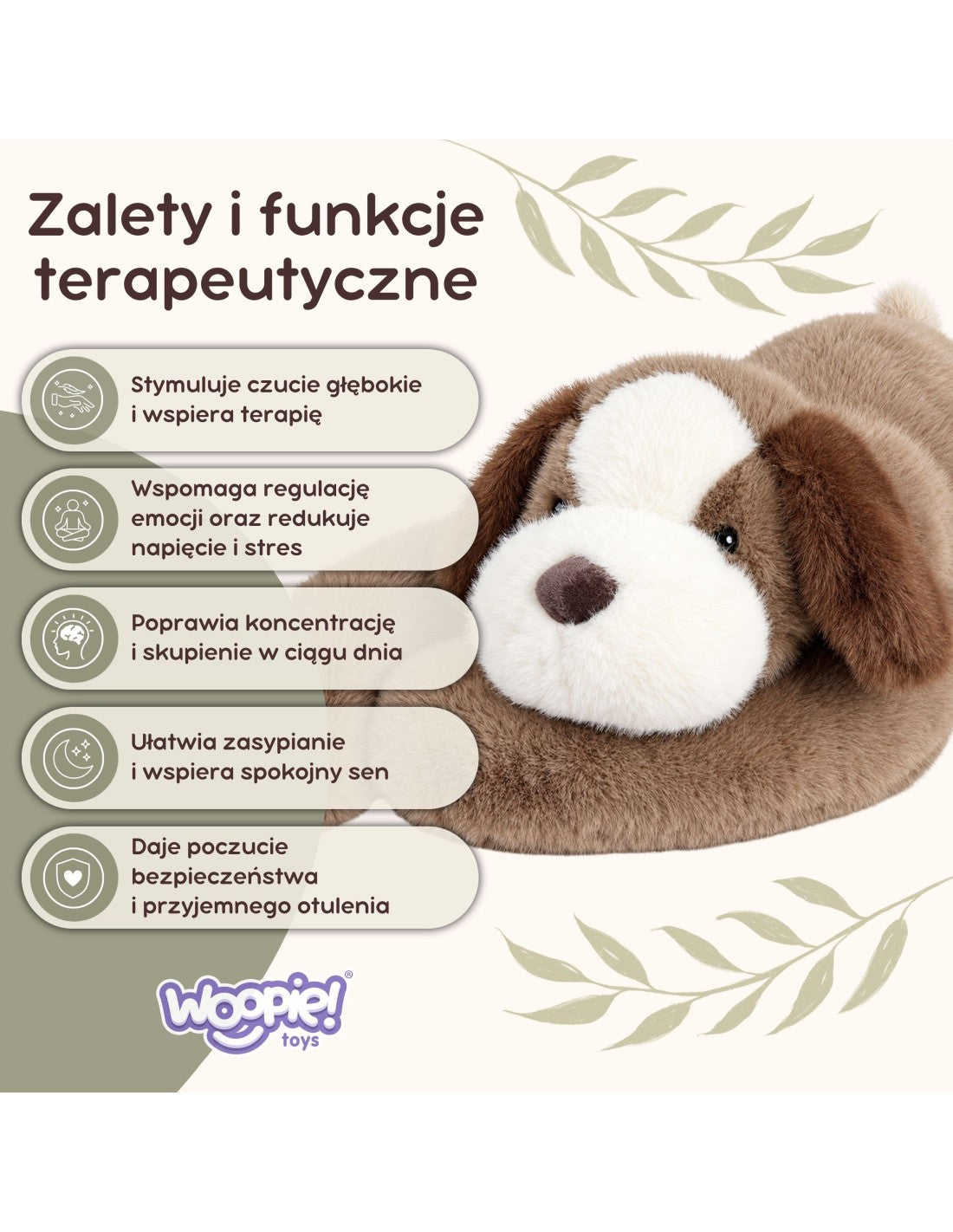WOOPIE stresszoldó súlyozott plüss kutya – 65 cm, 2,5 kg