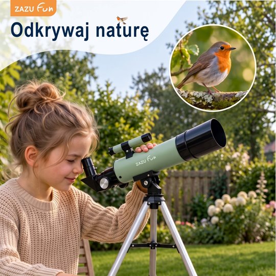ZAZU Fun gyerek csillagászati távcső állvánnyal, 90× nagyítással – Zsályazöld