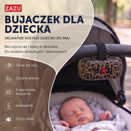 ZAZU Robby automata babakocsi ringató sírásérzékelővel – Leopárdmintás