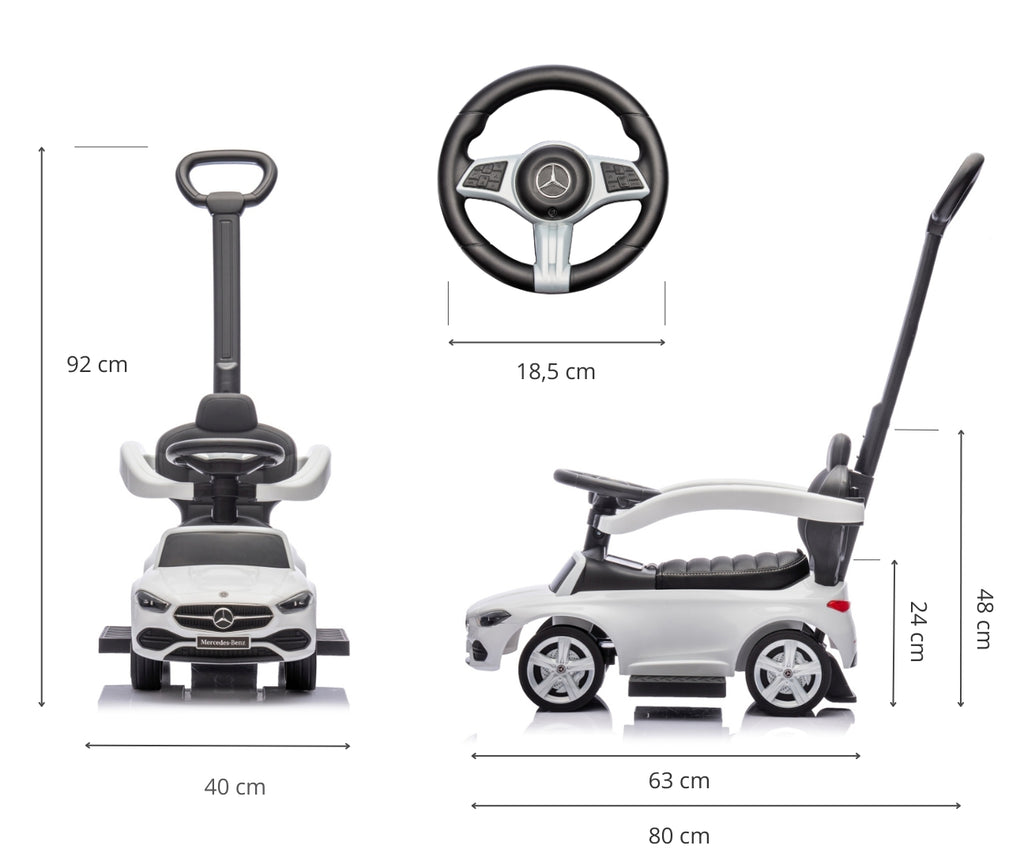 MILLY MALLY Mercedes C-Class Deluxe tolókaros bébitaxi – Fehér
