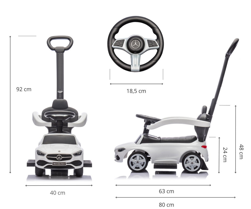 Milly Mally Mercedes C-Class bébitaxi tolókarral – Fehér