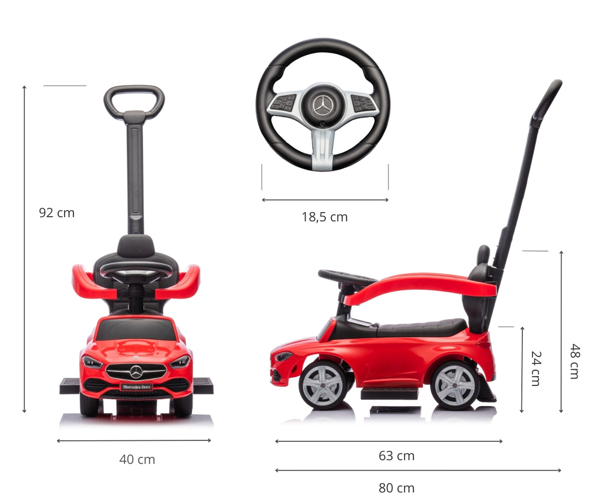 Milly Mally Mercedes C-Class bébitaxi tolókarral – Piros