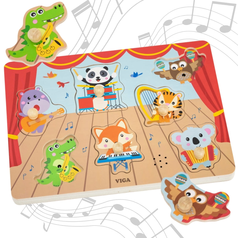 Viga fa zenélő fejlesztő puzzle – Állatzenekar