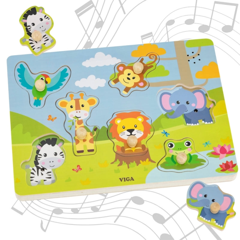 Viga fa zenélő fejlesztő puzzle – Szafari