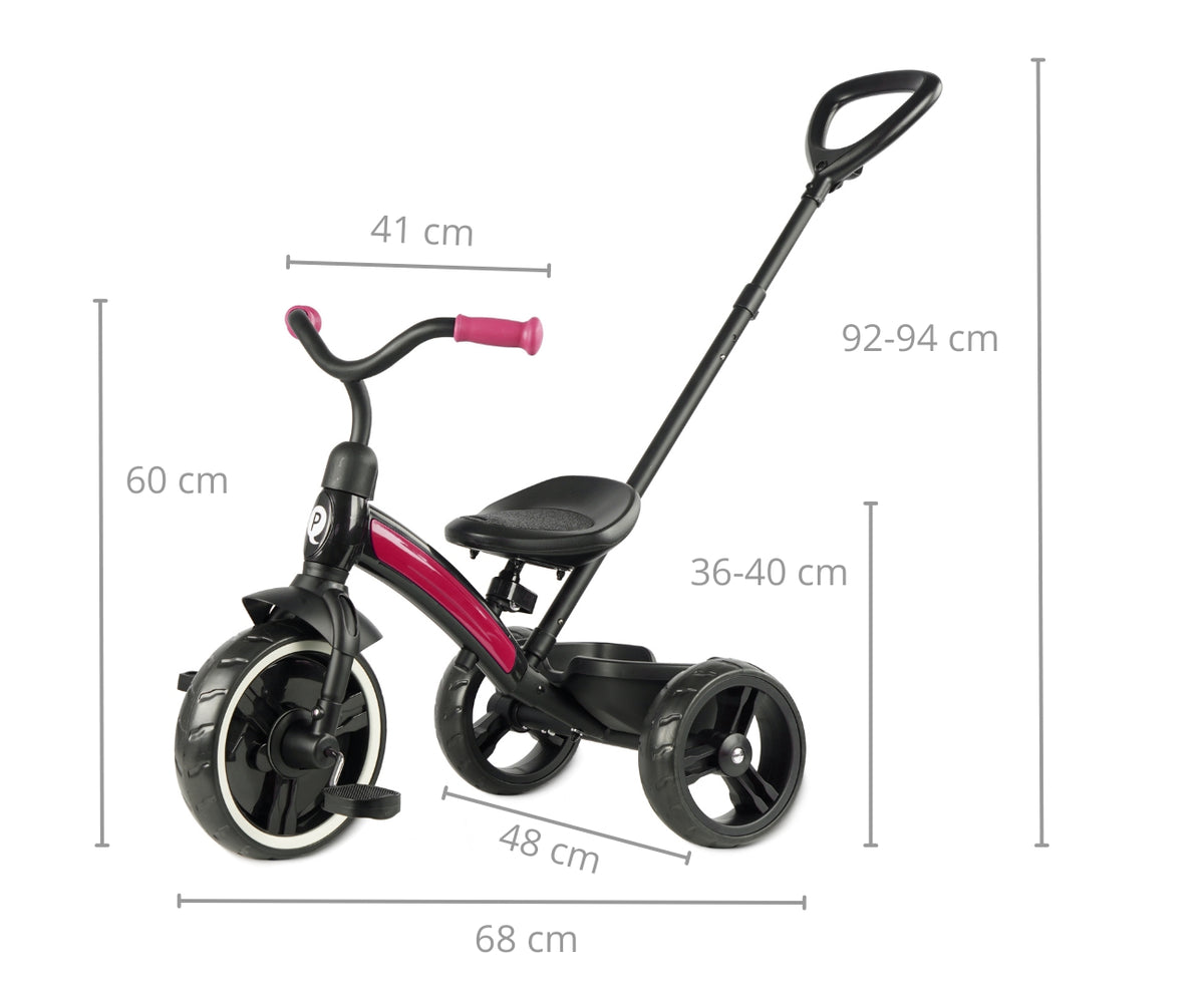 MILLY MALLY Qplay Elite Plus háromkerekű tricikli állítható szülői tolókarral – Rózsaszín