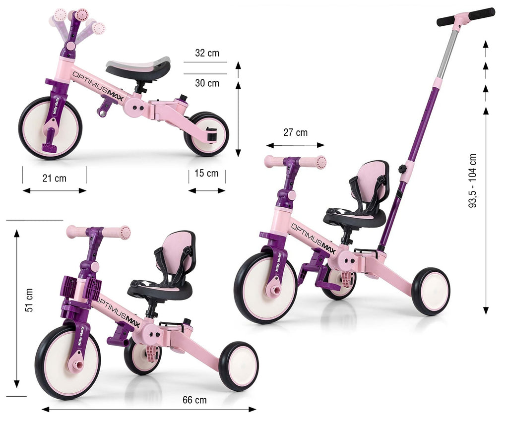 MILLY MALLY Optimus Max 5 az 1-ben multifunkciós tricikli – Rózsaszín