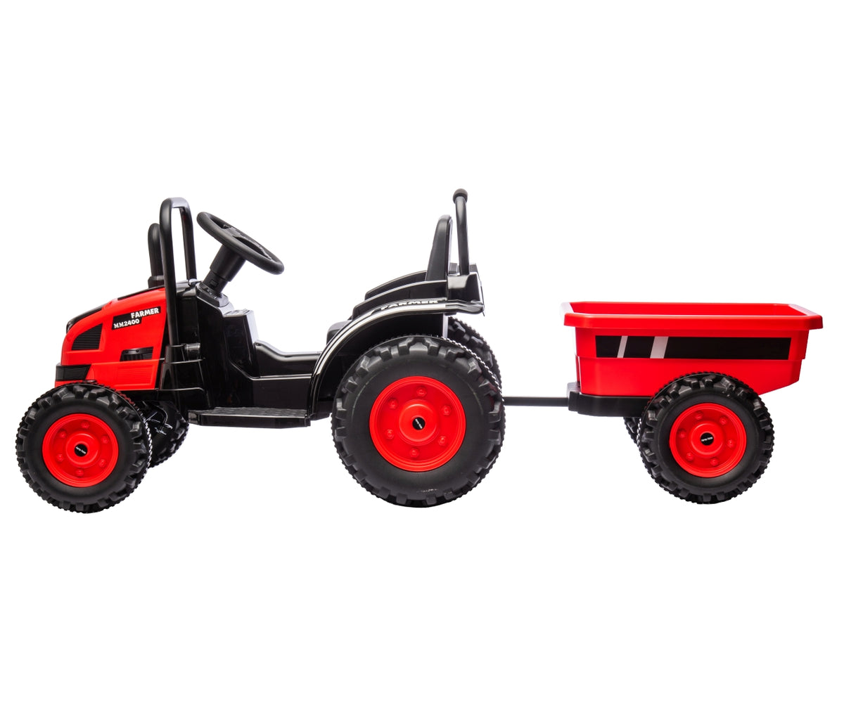 MILLY MALLY Farmer akkumulátoros traktor levehető utánfutóval – Piros