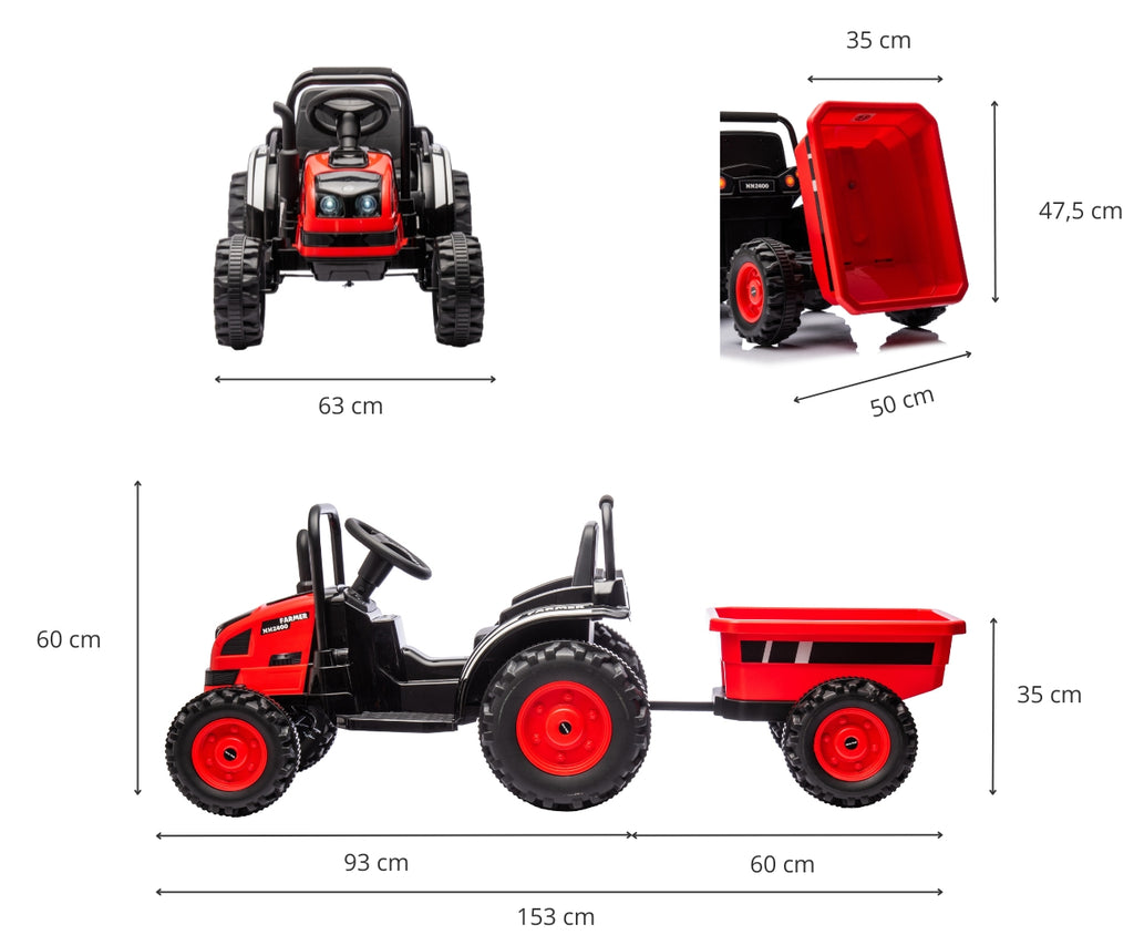 MILLY MALLY Farmer akkumulátoros traktor levehető utánfutóval – Piros