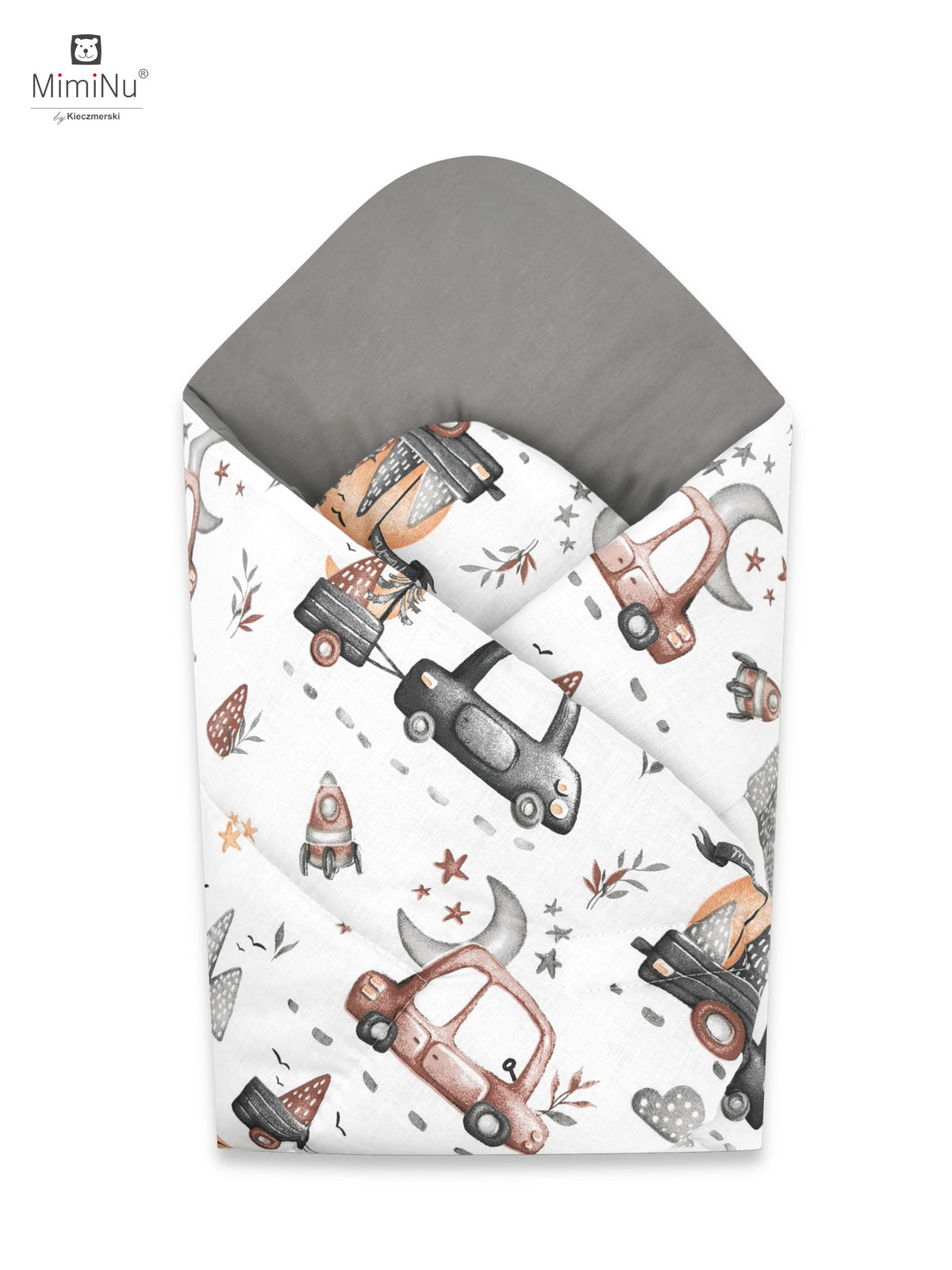 MIMINU Design merevített babapólya 75 × 75 cm – Szürke autómintás