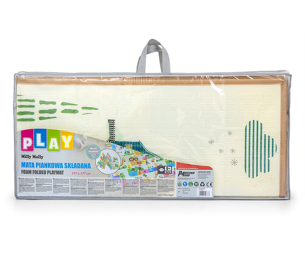Milly Mally kétoldalas összecsukható habszivacs játszószőnyeg – Cirkusz és utazás, 197 × 177 cm