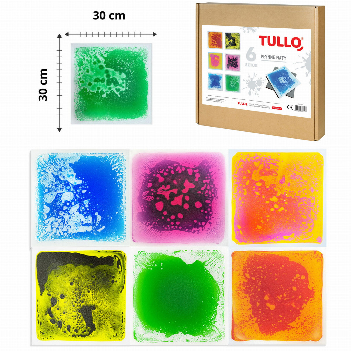 Tullo - Folyadékos szenzoros egyensúlyozó és lépegető lap szett - 30 × 30 cm - 6 db