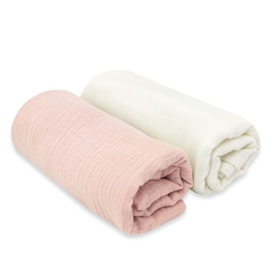 MIMINU pamutmuszlin textilpelenka szett, 2 db – Krémszínű és púderrózsaszín, 75×75 cm