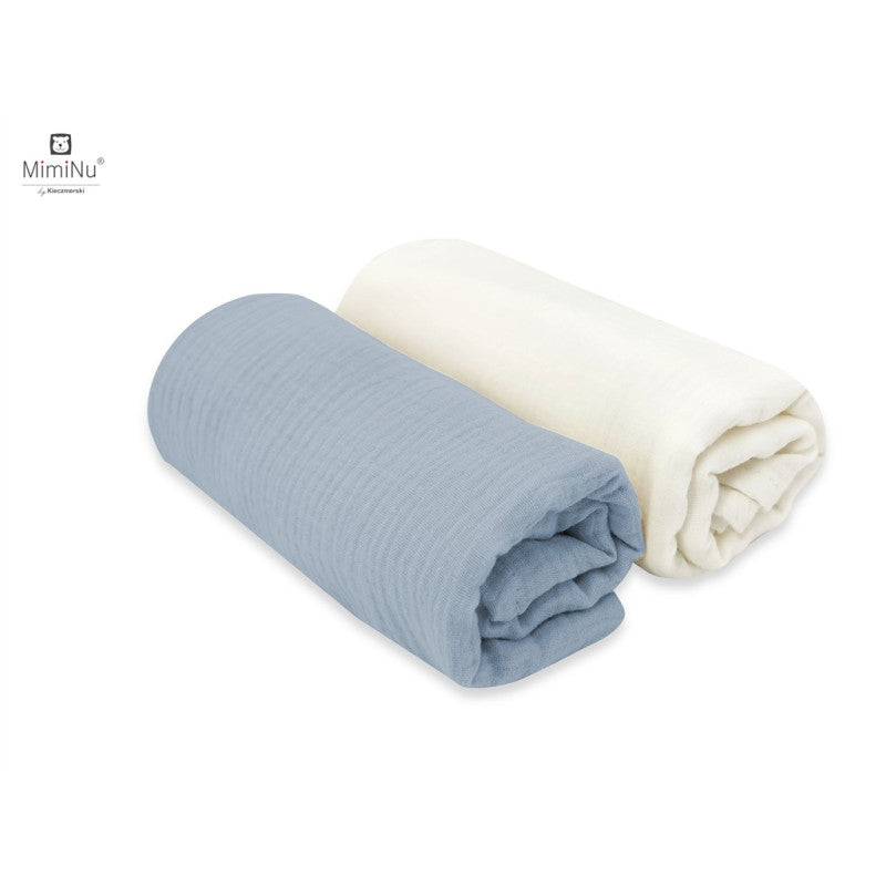 MIMINU pamutmuszlin textilpelenka szett, 2 db – Krémszínű és farmerkék, 75×75 cm