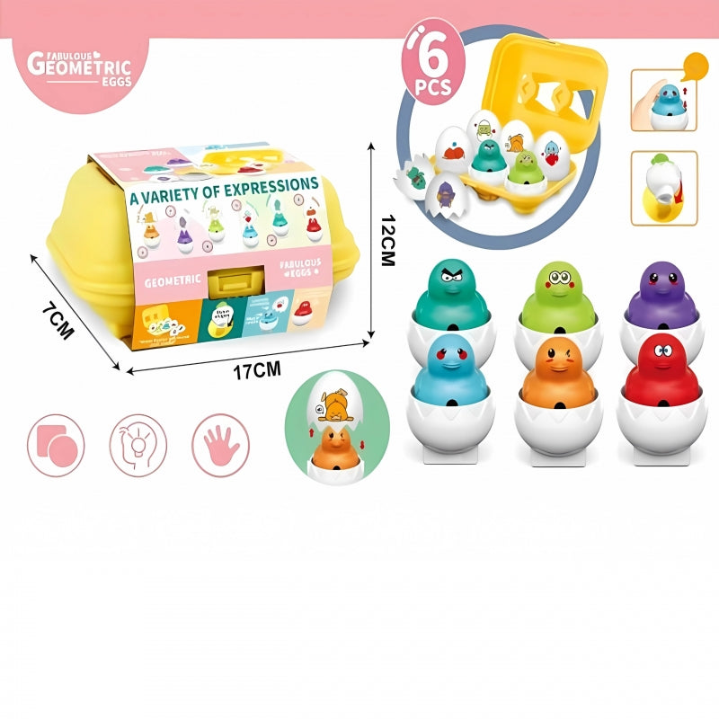 WOOPIE Montessori zenélő csibés tojásos formaillesztő és szortírozó játék – 6 db-os