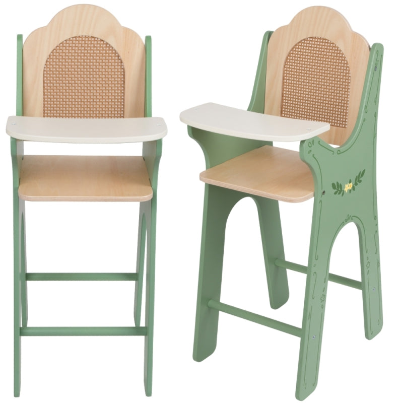 Classic World Vintage Fa Etetőszék Babákhoz Rattan Háttámlával