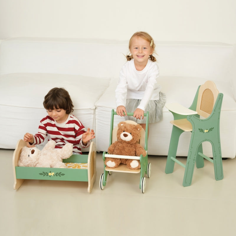 Classic World Vintage Fa Etetőszék Babákhoz Rattan Háttámlával