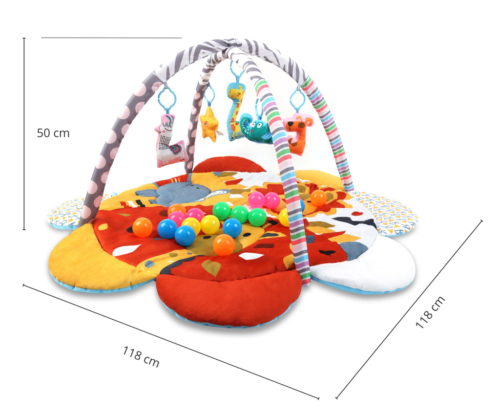 MILLY MALLY Safari virág 2 az 1-ben edukációs játszószőnyeg labdákkal – 118 cm
