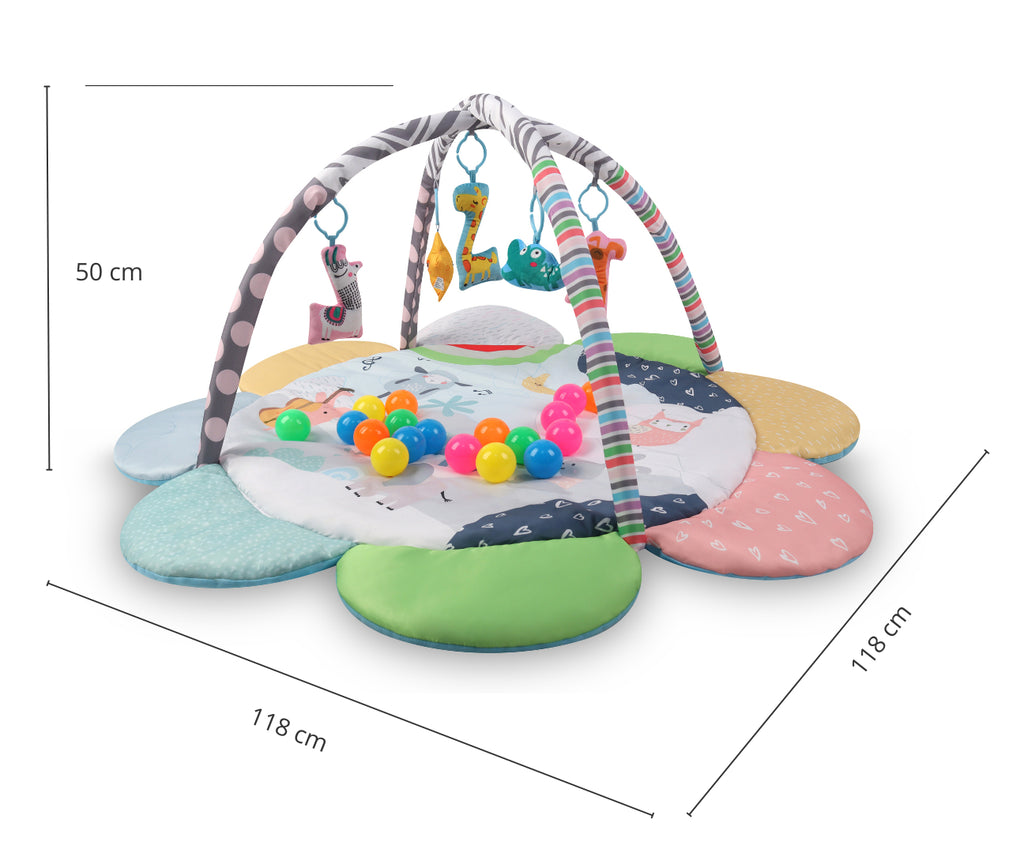 MILLY MALLY Állatkertes virág 2 az 1-ben edukációs játszószőnyeg – 118 cm