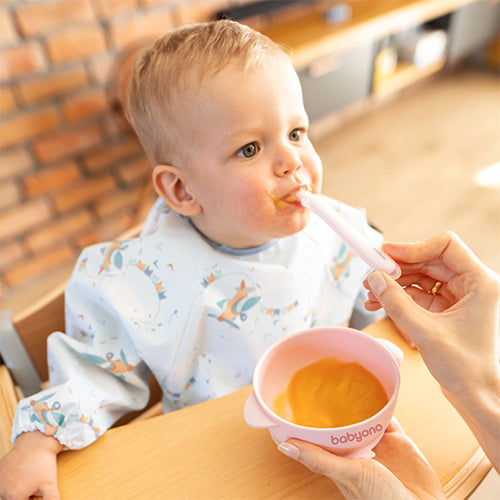 BabyOno szilikon tál tapadókoronggal és fedővel rózsaszín 6h+