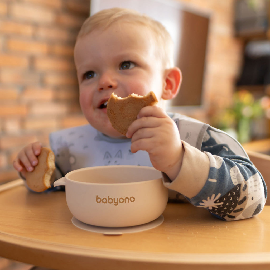 BabyOno szilikon tál tapadókoronggal és fedővel bézs 6h+