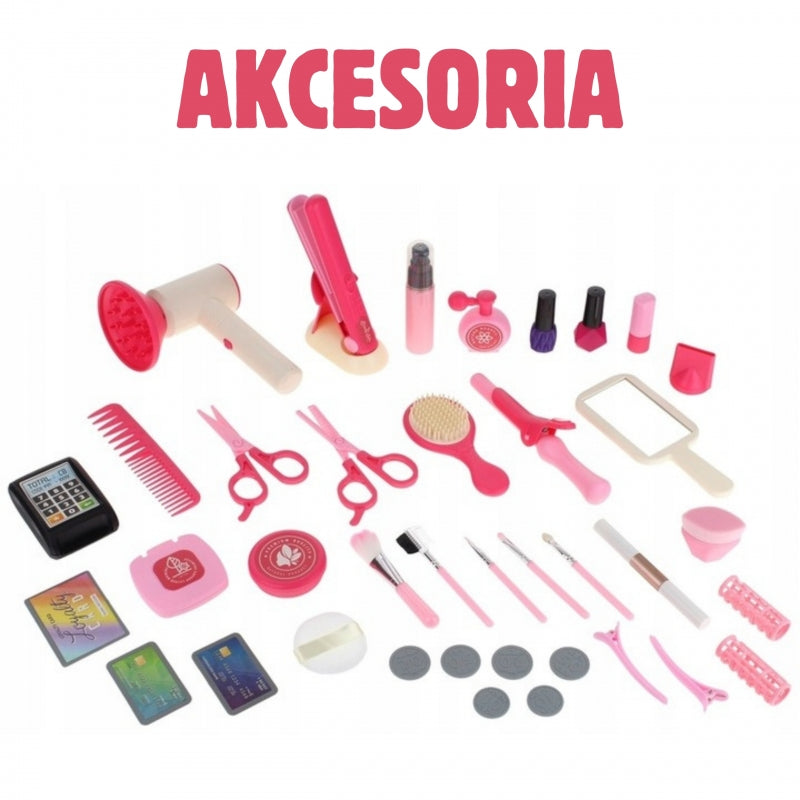 WOOPIE Beauty Salon XL játék smink- és fodrászkészlet rózsaszín kozmetikai bőröndben – 43 részes