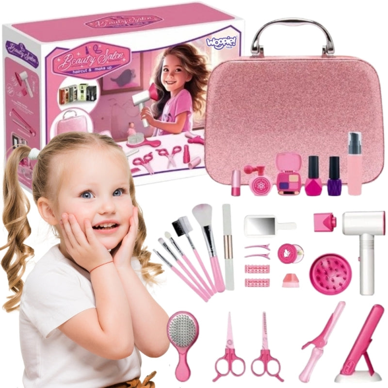 WOOPIE Beauty Salon XL játék smink- és fodrászkészlet rózsaszín kozmetikai bőröndben – 43 részes