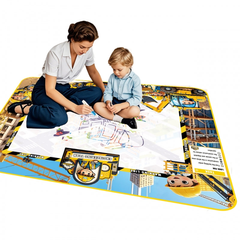 WOOPIE Színes vízzel rajzoló szőnyeg kisautóval, 3 víztollal, pecsétekkel és sablonokkal – 100 × 80 cm
