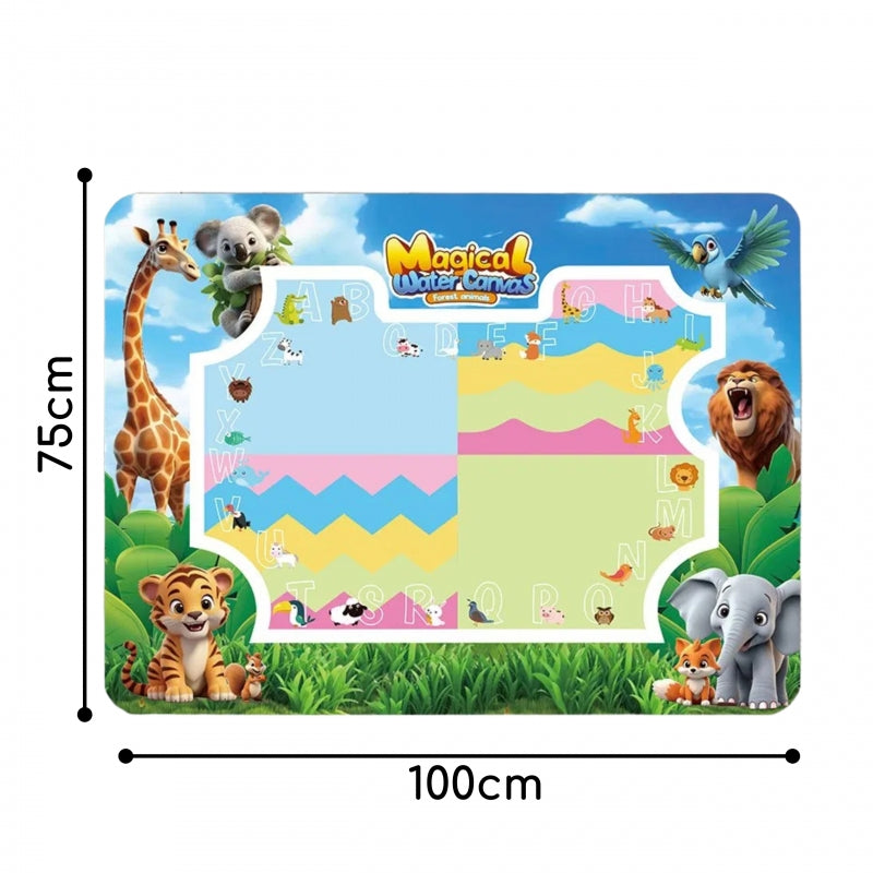 WOOPIE Dzsungel állatos vízzel rajzoló szőnyeg 3 víztollal, pecsétekkel és sablonokkal – 100 × 75 cm
