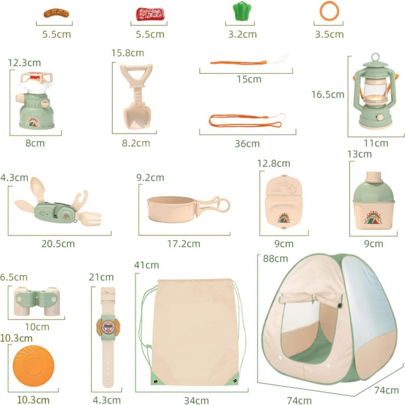 WOOPIE Discovery gyermek kempingező játékszett sátorral és világító kiegészítőkkel – 74 × 74 × 88 cm