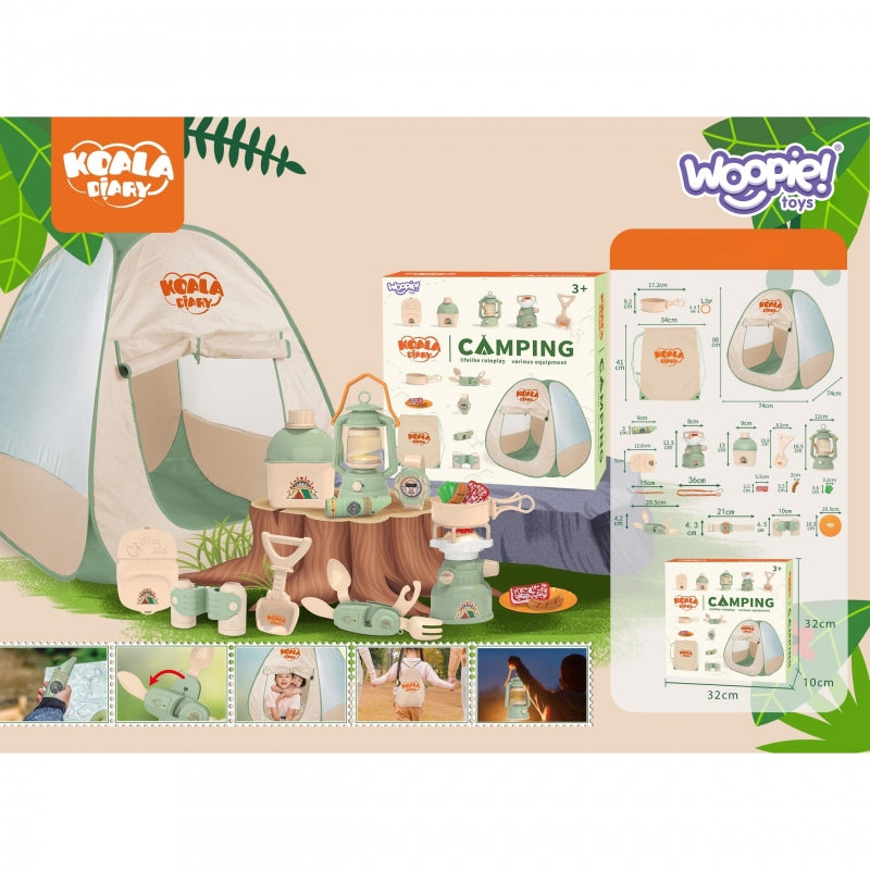 WOOPIE Discovery gyermek kempingező játékszett sátorral és világító kiegészítőkkel – 74 × 74 × 88 cm
