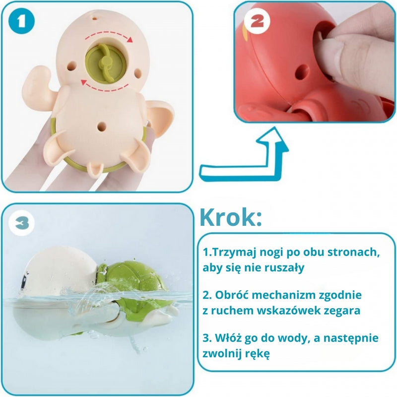 WOOPIE Felhúzható, úszó teknősbéka fürdőjáték – Kék