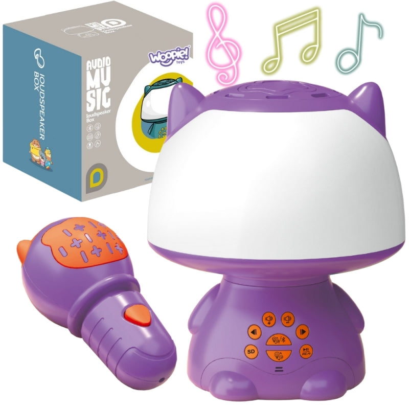 WOOPIE Multifunkciós cicás LED-lámpa Bluetooth hangszóróval és karaoke mikrofonnal – Lila