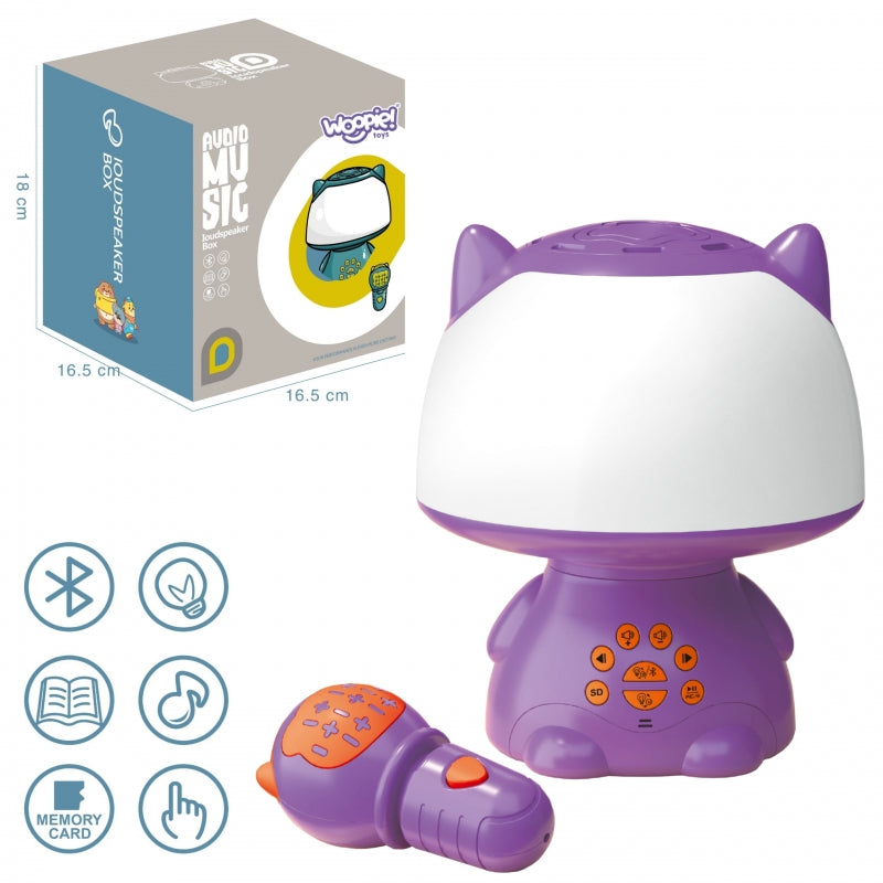 WOOPIE Multifunkciós cicás LED-lámpa Bluetooth hangszóróval és karaoke mikrofonnal – Lila