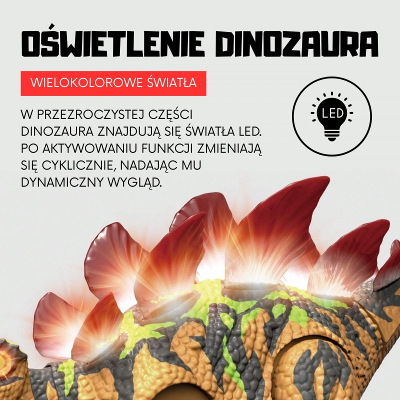 WOOPIE Távirányítós Stegosaurus dinoszaurusz világító szemekkel, hanghatásokkal és táncoló funkcióval