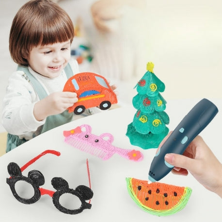 WOOPIE 3D rajztoll USB-töltéssel, 10 sablonnal és 3 színes filamenttel – 6 méter töltőanyaggal