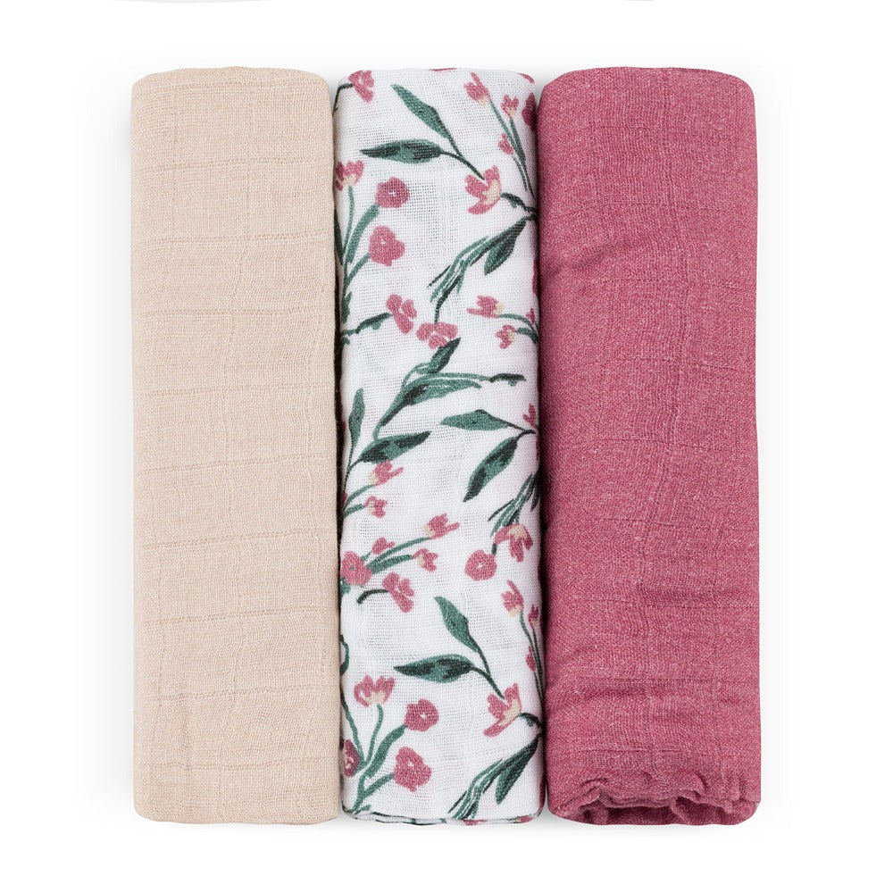PETITE&MARS bambusz muszlin pelenka, 3 db, 68 × 68 cm – Pink Meadow
