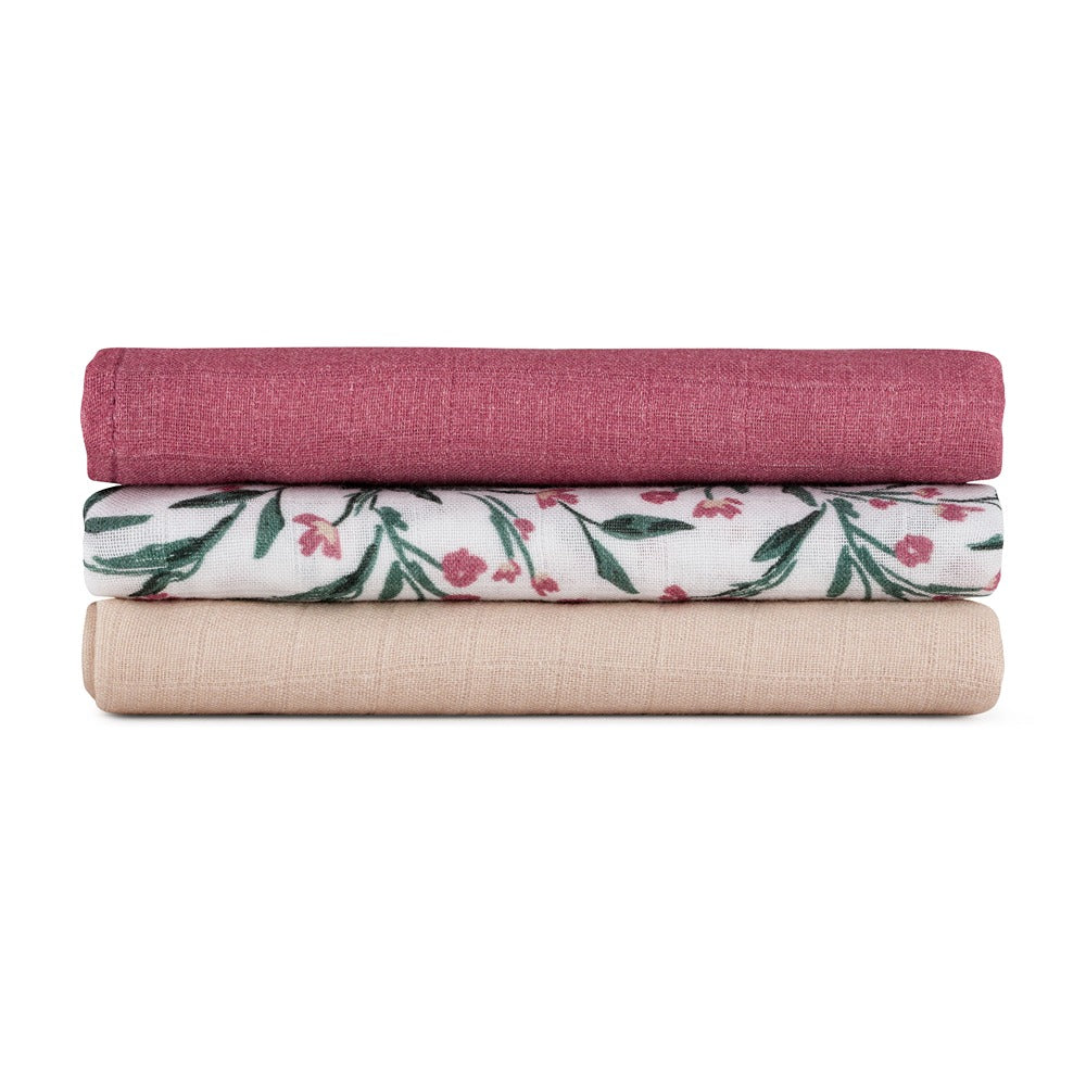 PETITE&MARS bambusz muszlin pelenka, 3 db, 68 × 68 cm – Pink Meadow