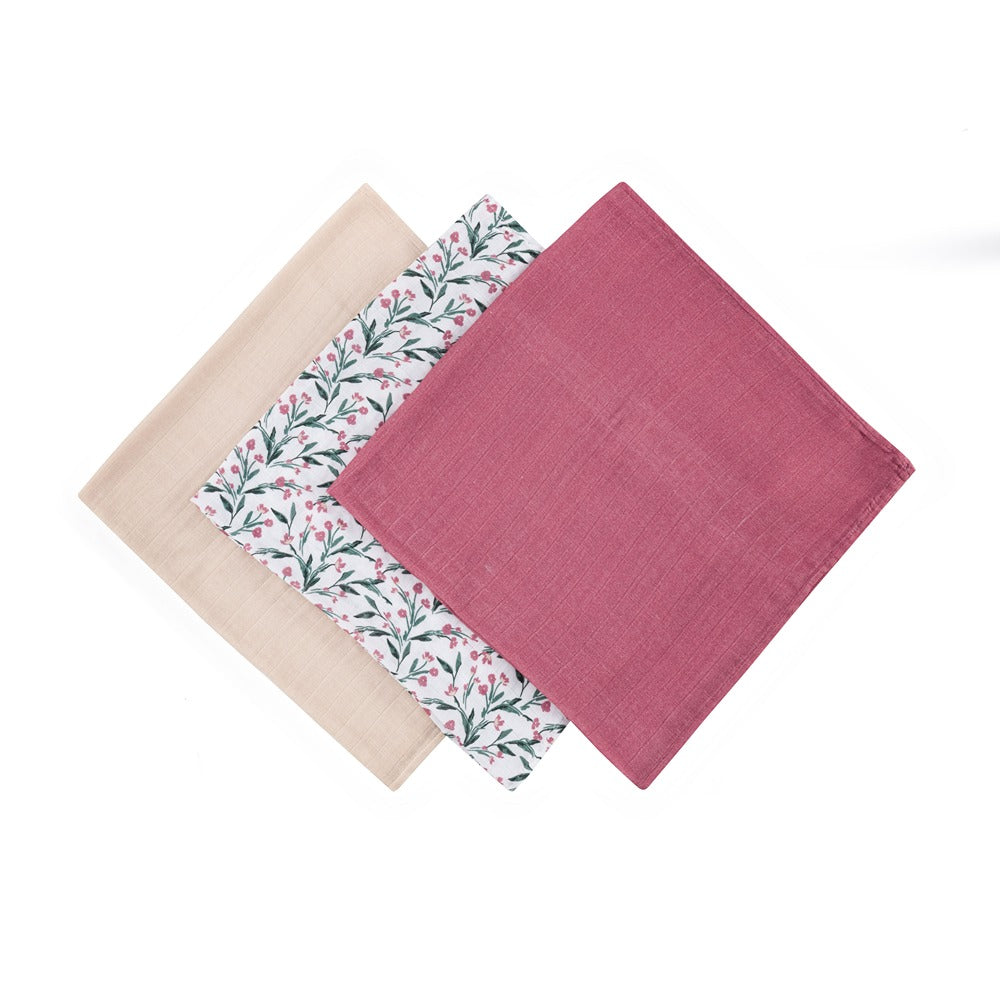 PETITE&MARS bambusz muszlin pelenka, 3 db, 68 × 68 cm – Pink Meadow