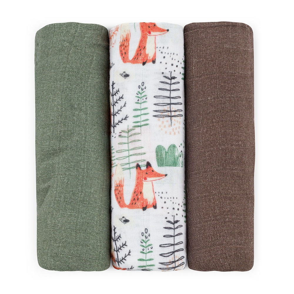 PETITE&MARS bambusz muszlin textilpelenka szett 3 db 68x68 cm – Forest Fox
